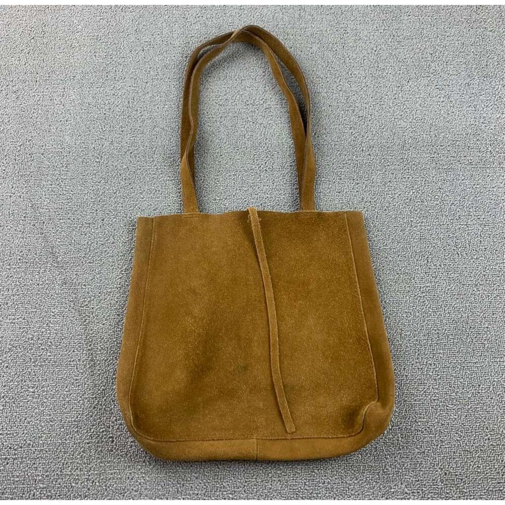 Madewell The Elsewhere Tie Tote Bag Women Brown Luxe Suede Zip Pocket Straps - Picture 2 of 8